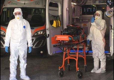 Coveralls, shoes and sanitary material for the Green Cross volunteers
